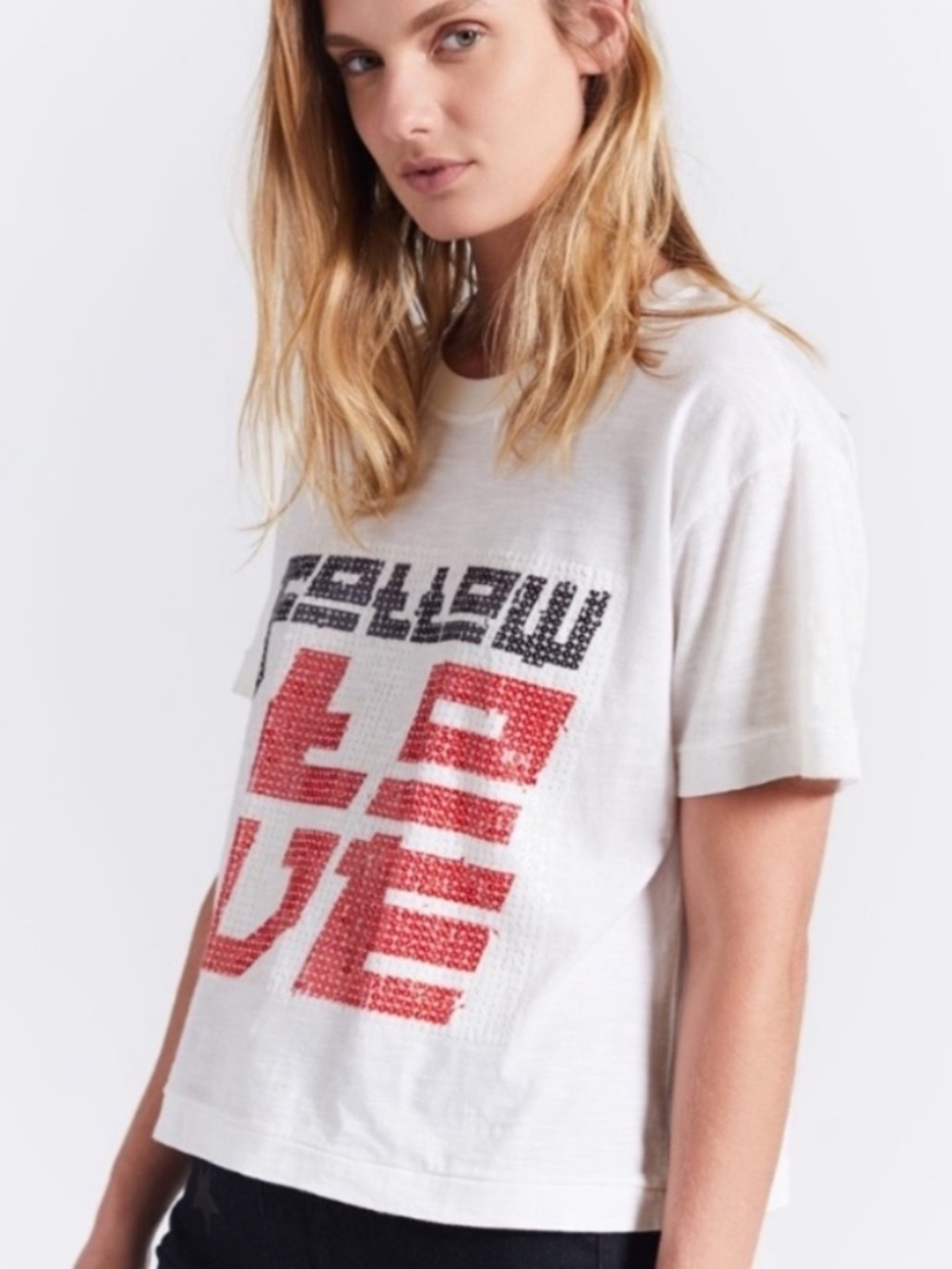 CURRENT/ELLIOTT The Clary "Follow Love" Sequin Graphic Tee Archival Rare 2018 0